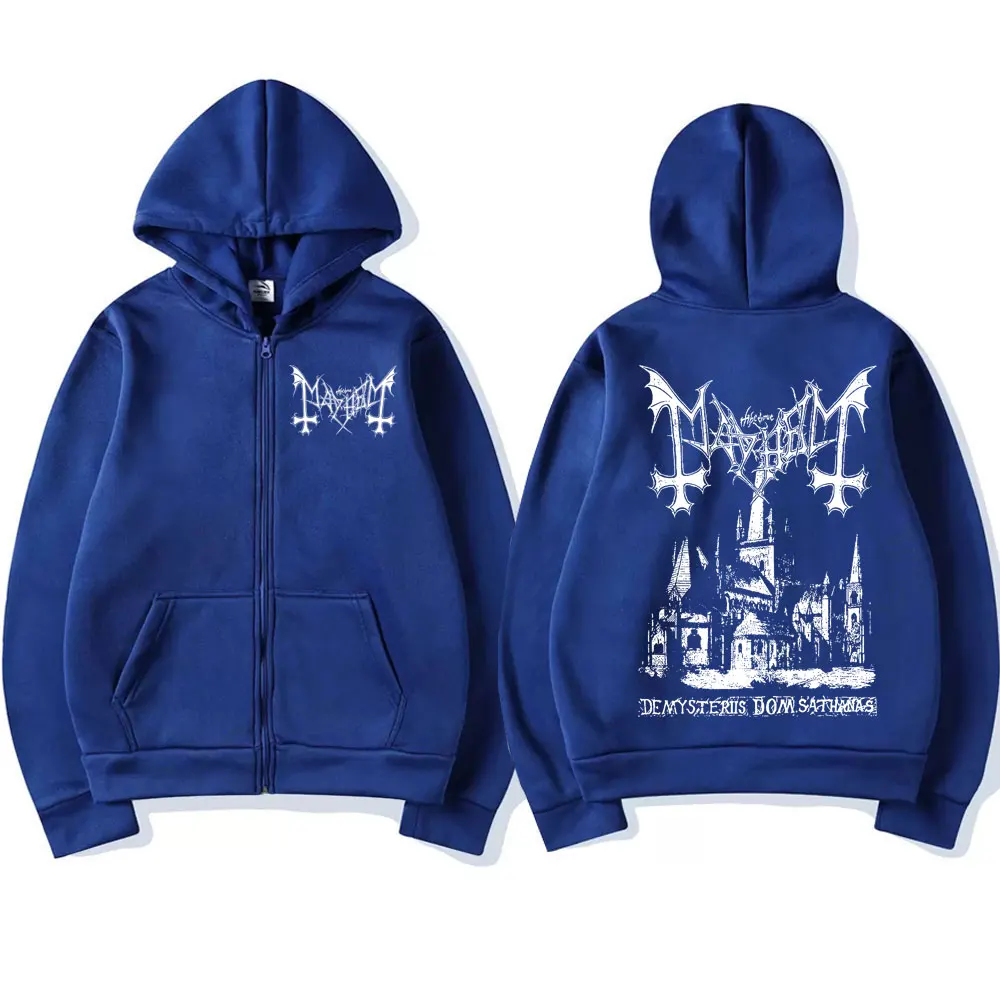Bluza z kapturem na zamek z nadrukiem Mayhem - unisex, oversize Niebieski