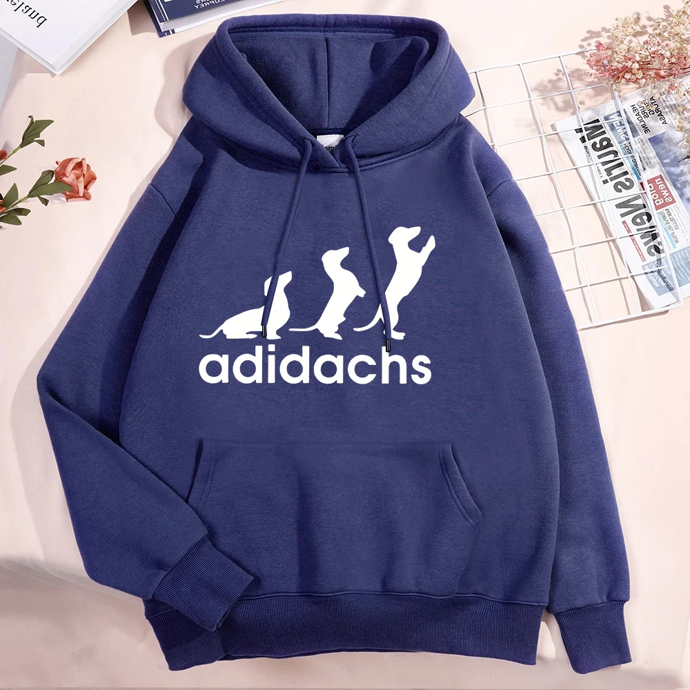 Bluza z kapturem z jamnikiem – unisex, z polarem w środku Ciemnoniebieski
