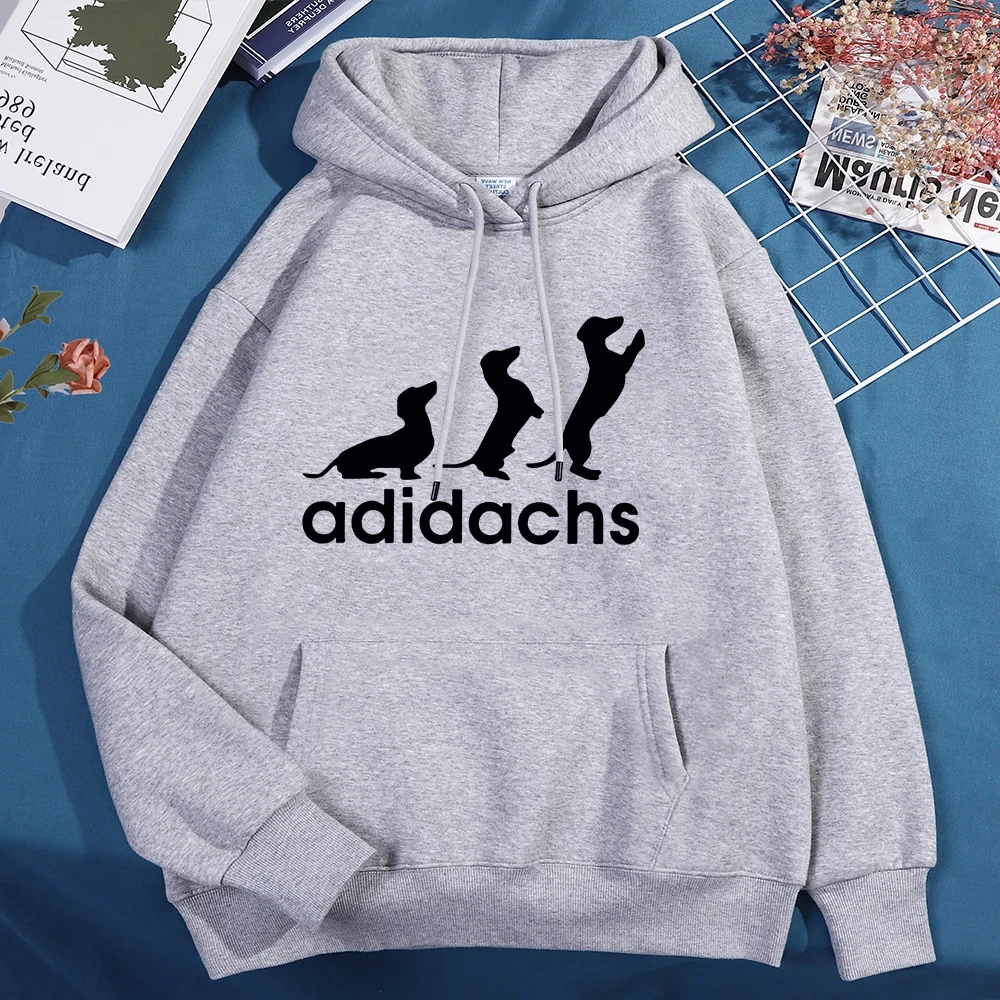 Bluza z kapturem z jamnikiem – unisex, z polarem w środku Szary