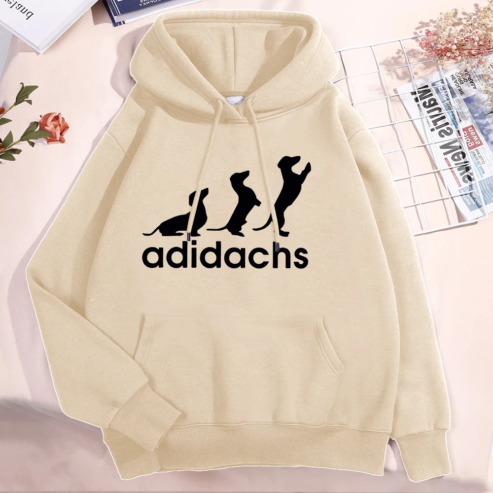 Bluza z kapturem z jamnikiem – unisex, z polarem w środku Khaki