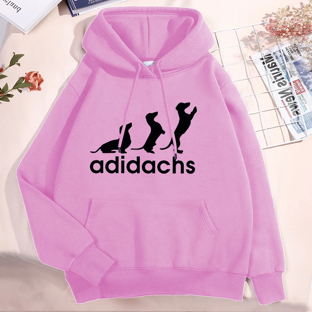 Bluza z kapturem z jamnikiem – unisex, z polarem w środku Różowy