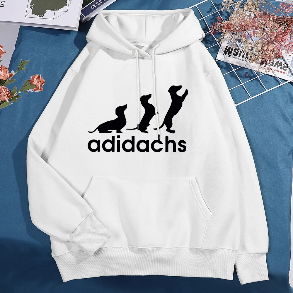 Bluza z kapturem z jamnikiem – unisex, z polarem w środku Biały