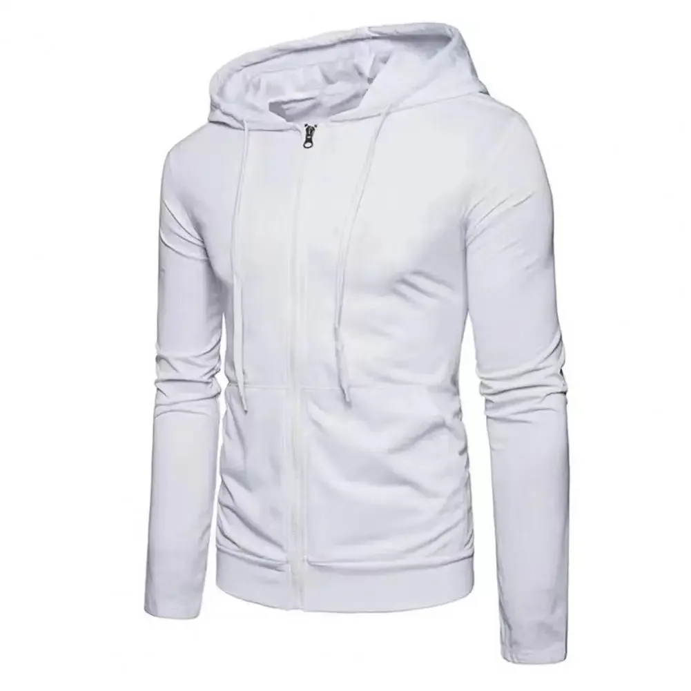 Bluza męska z kapturem i suwakiem na wiosnę Biały