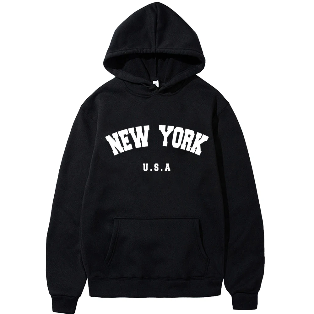 Bluza męska z kapturem New York z nadrukiem Czarny