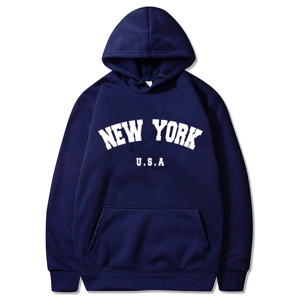 Bluza męska z kapturem New York z nadrukiem Granatowy