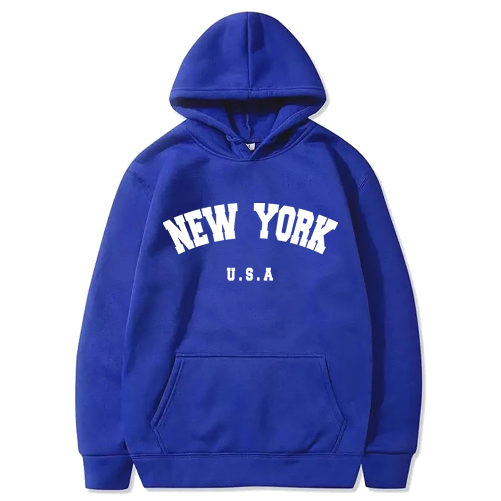 Bluza męska z kapturem New York z nadrukiem Niebieski