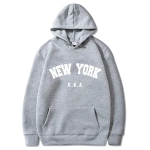 Bluza męska z kapturem New York z nadrukiem Szary