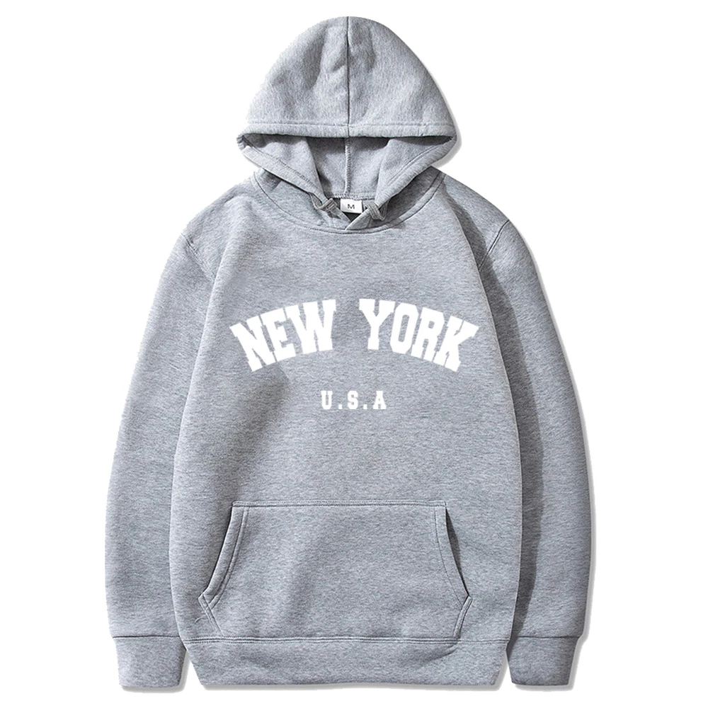 Bluza męska z kapturem New York z nadrukiem Szary