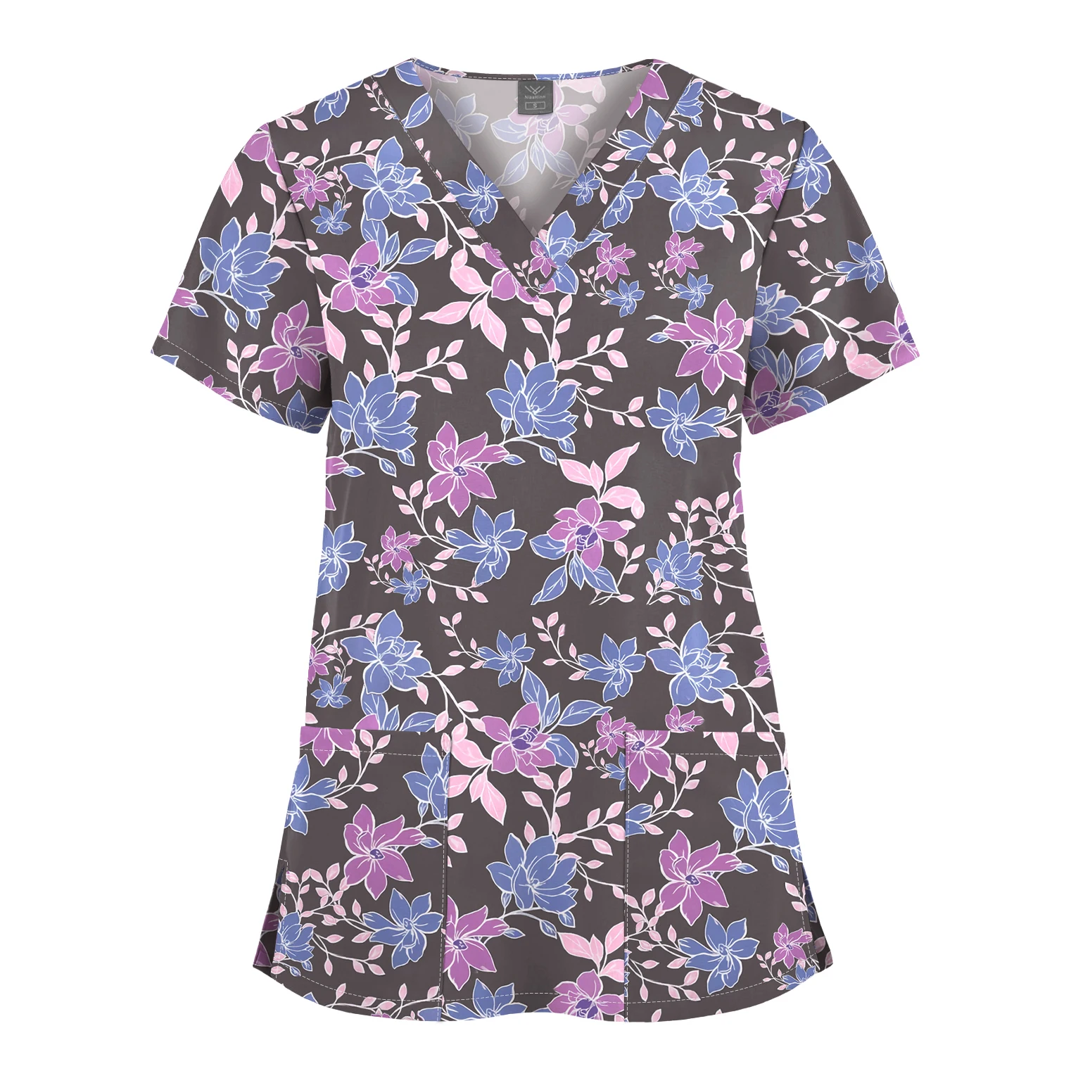 Bluza pielęgniarska scrubs damska — kolorowe uniformy medyczne Jasnoszary