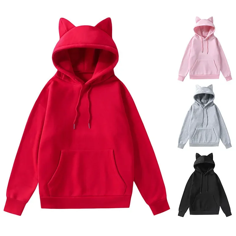 Bluza polarowa oversize z kocimi uszami pieczywo wiosna jesień Jasnoszary