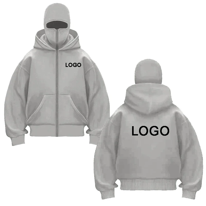 Bluza rozpinana z podwójnym kapturem i maską Gray1