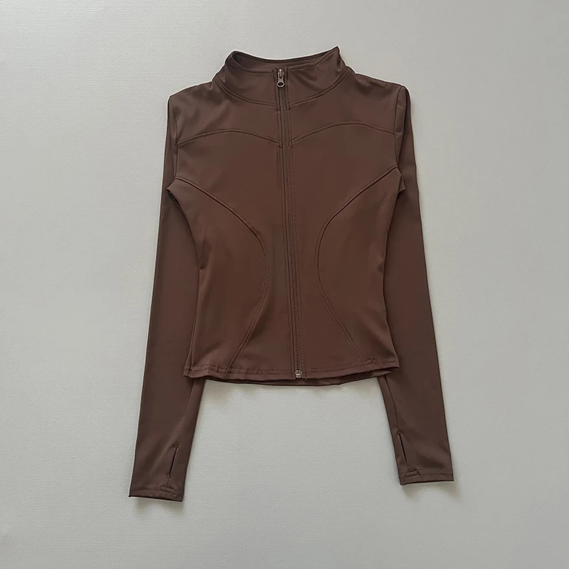 Damska bluza sportowa z zamkiem, dopasowana, szybkoschnąca Coffeecolor