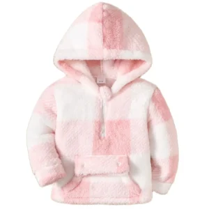 Bluza z kapturem dla dziewczynki w różową kratę Yc232306453