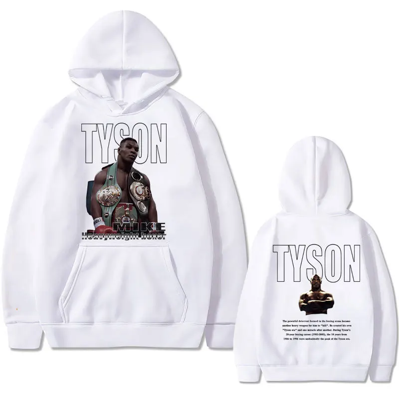 Bluza z kapturem z nadrukiem Mike Tyson - unisex streetwear Biały