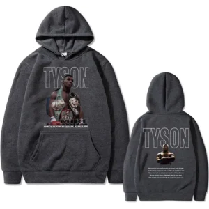 Bluza z kapturem z nadrukiem Mike Tyson - unisex streetwear Ciemnoszary