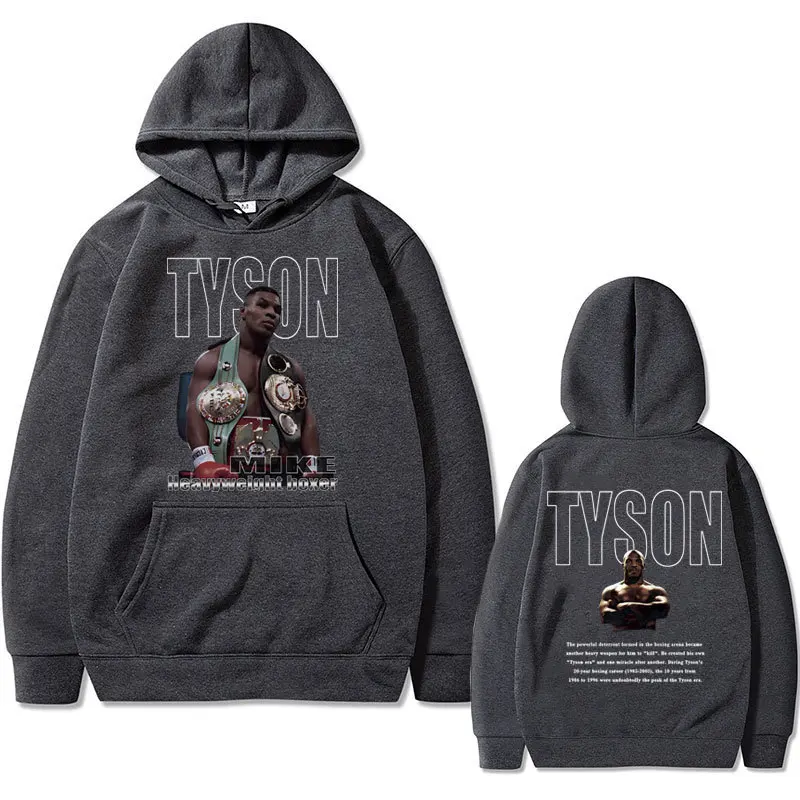 Bluza z kapturem z nadrukiem Mike Tyson - unisex streetwear Ciemnoszary