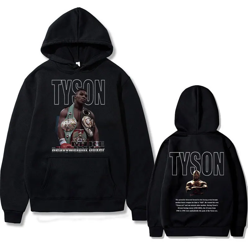 Bluza z kapturem z nadrukiem Mike Tyson – unisex streetwear Czarny