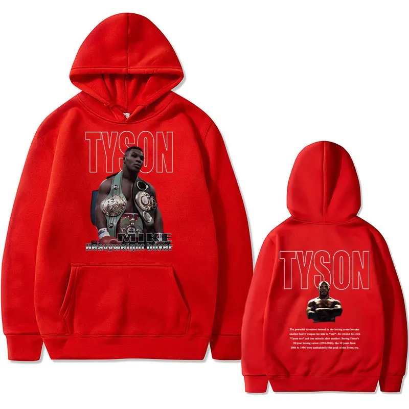 Bluza z kapturem z nadrukiem Mike Tyson – unisex streetwear Czerwony