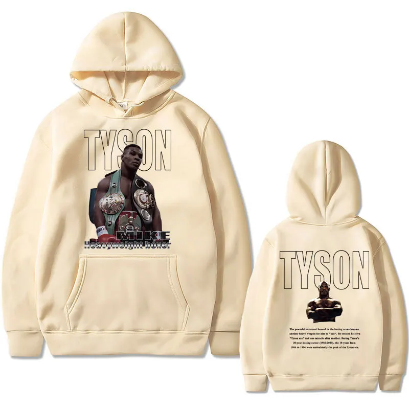 Bluza z kapturem z nadrukiem Mike Tyson - unisex streetwear Khaki