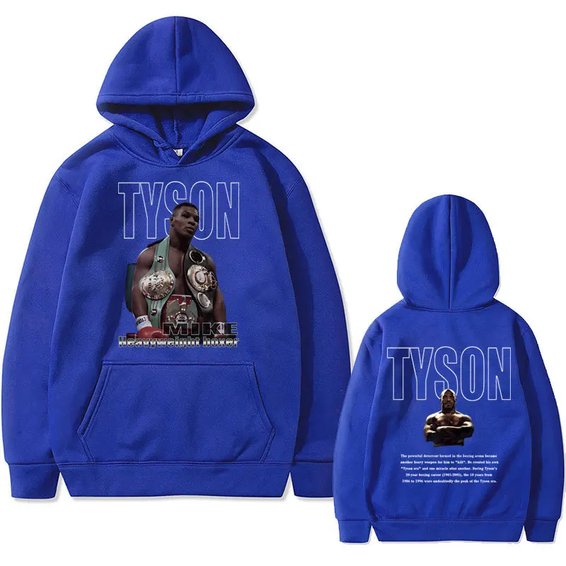 Bluza z kapturem z nadrukiem Mike Tyson - unisex streetwear Niebieski