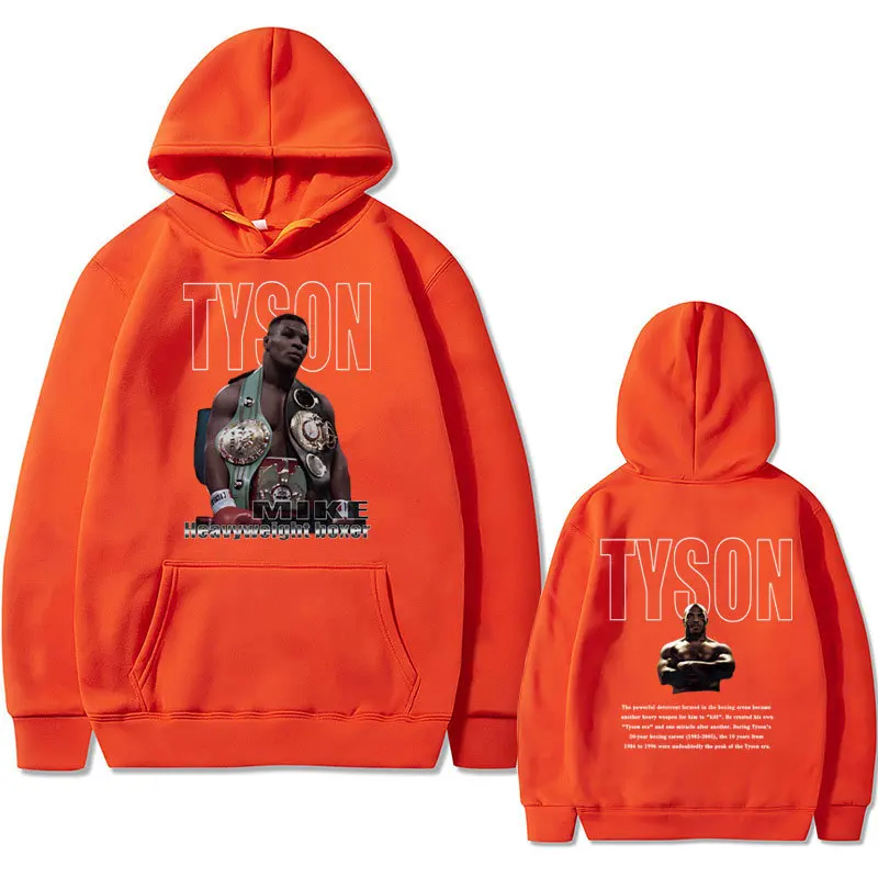 Bluza z kapturem z nadrukiem Mike Tyson - unisex streetwear Pomarańczowy