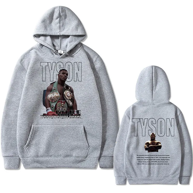 Bluza z kapturem z nadrukiem Mike Tyson – unisex streetwear Szary