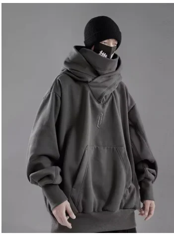 Bluza z kapturem oversize z haftem w stylu Y2K Ciemnoszary