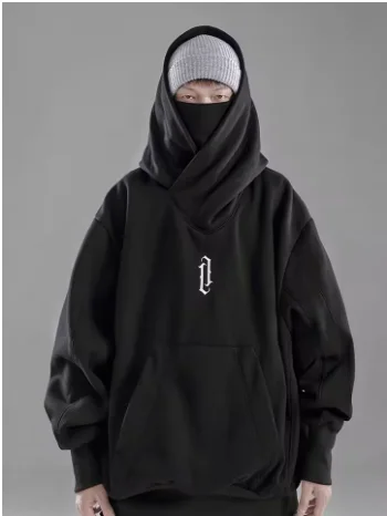 Bluza z kapturem oversize z haftem w stylu Y2K Czarny