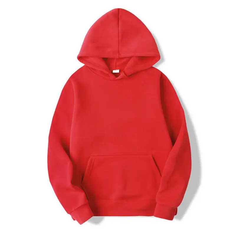Bluza z kapturem unisex, gładka, ocieplana polarem Czerwony