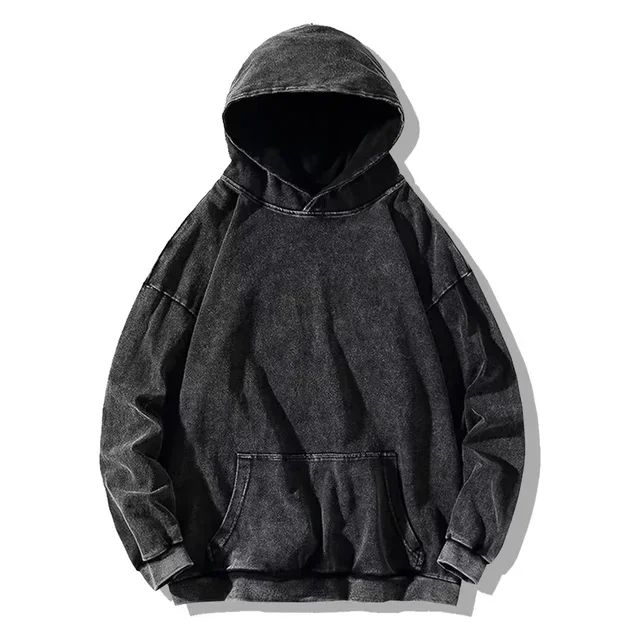 Bluza z kapturem unisex w stylu vintage washed Czarny