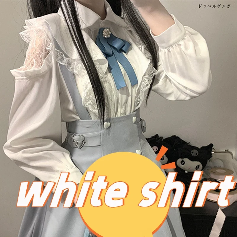 Bluzka kawaii w japońskim stylu Lolita z długim rękawem Biały