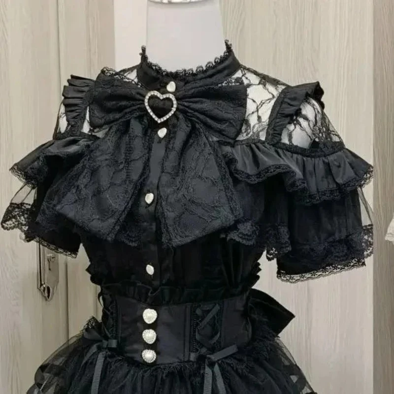 Bluzka Kawaii Lolita słodka damska z krótkim rękawem Jasny niebieski
