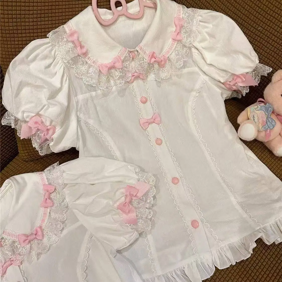 Bluzka Kawaii Lolita słodka damska z krótkim rękawem Mleczny