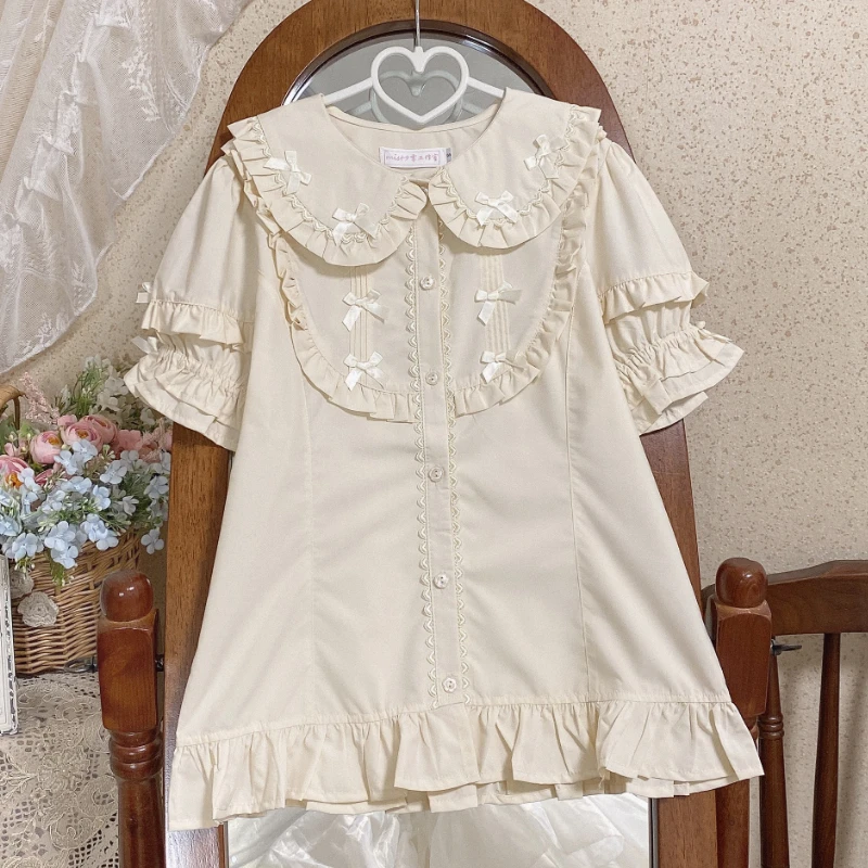 Słodka bluzka Lolita z kokardą i bufiastymi rękawami – styl Y2K kawaii Kolba