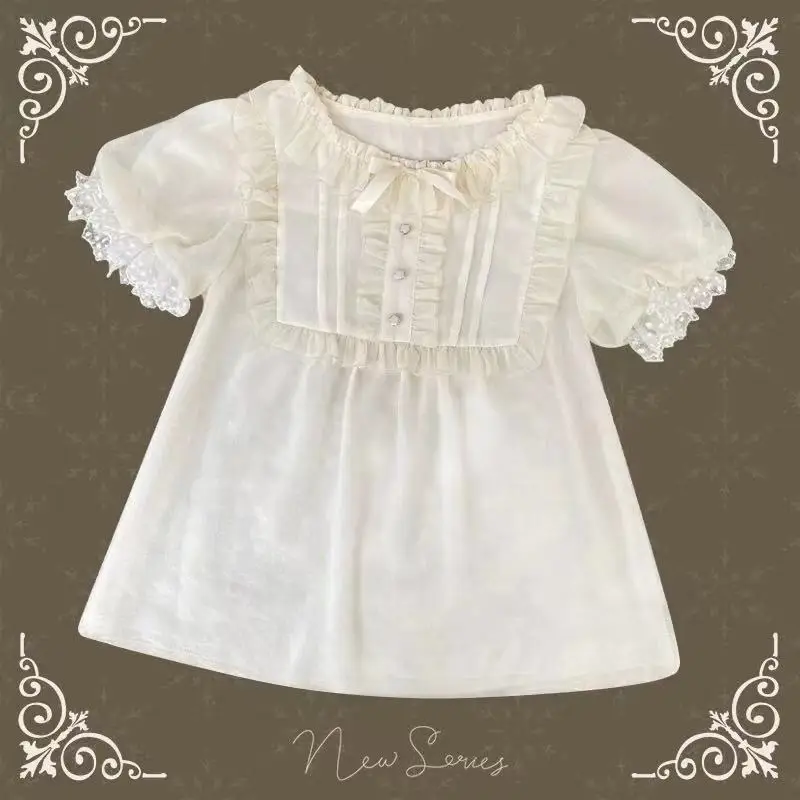 Bluzka lolita z falbankami i kokardą - elegancki styl kawaii Kolba