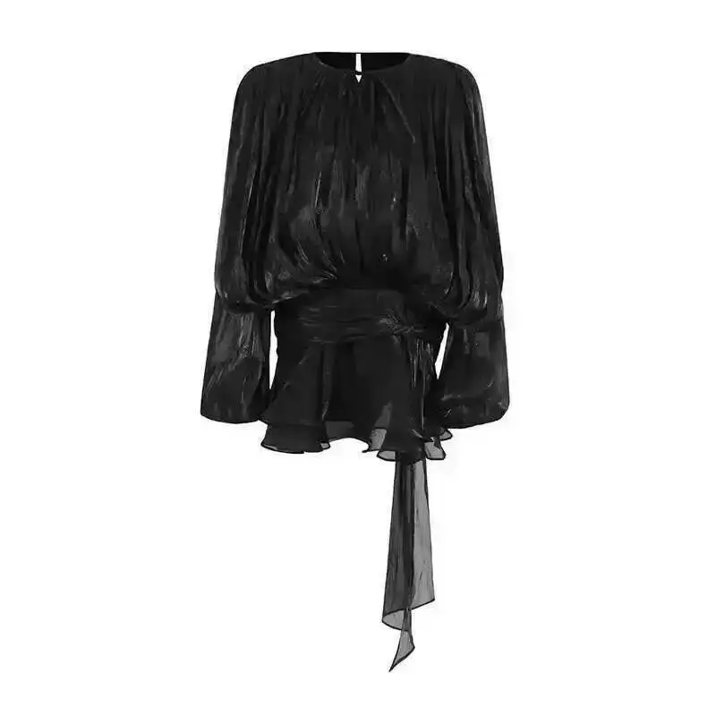 Elegancka błyszcząca sukienka mini z długim rękawem Czarny
