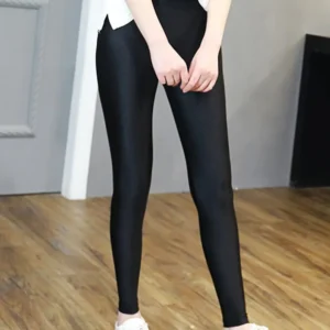 Błyszczące legginsy damskie z wysokim stanem Czarny