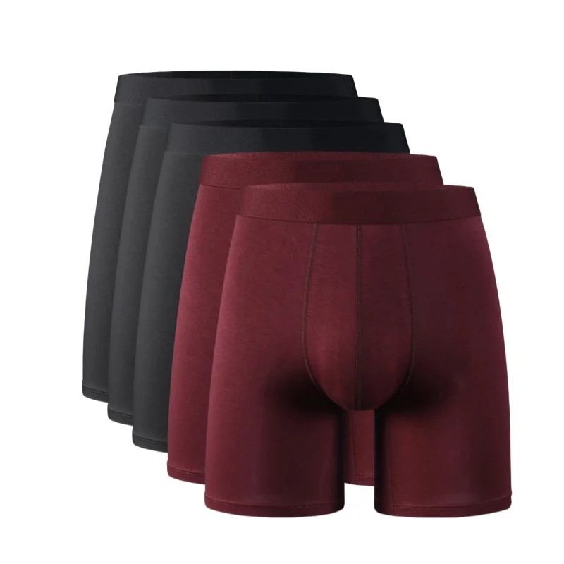 Bokserki męskie z włókna bambusowego z dłuższą nogawką 3black 2red