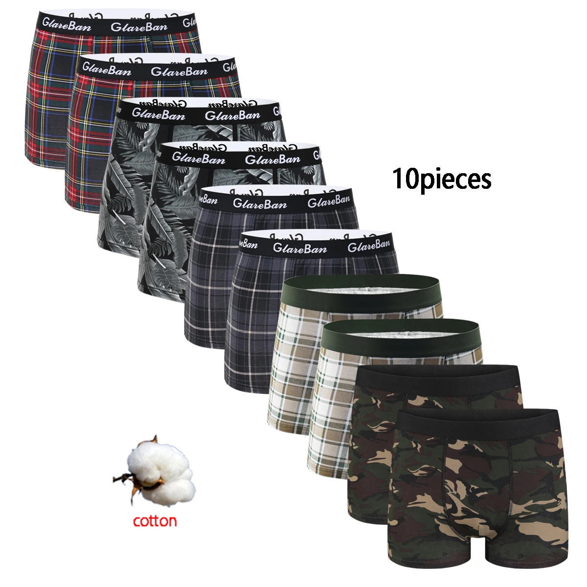 Bokserki męskie bawełniane zestaw 10 sztuk W print1