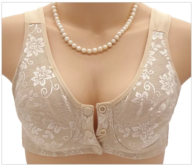 Bralette bawełniany bezprzewodowy zapinany z przodu wygodny Czerwony