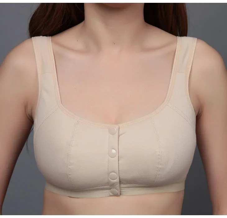 Bralette bawełniany bezprzewodowy zapinany z przodu wygodny Fioletowy