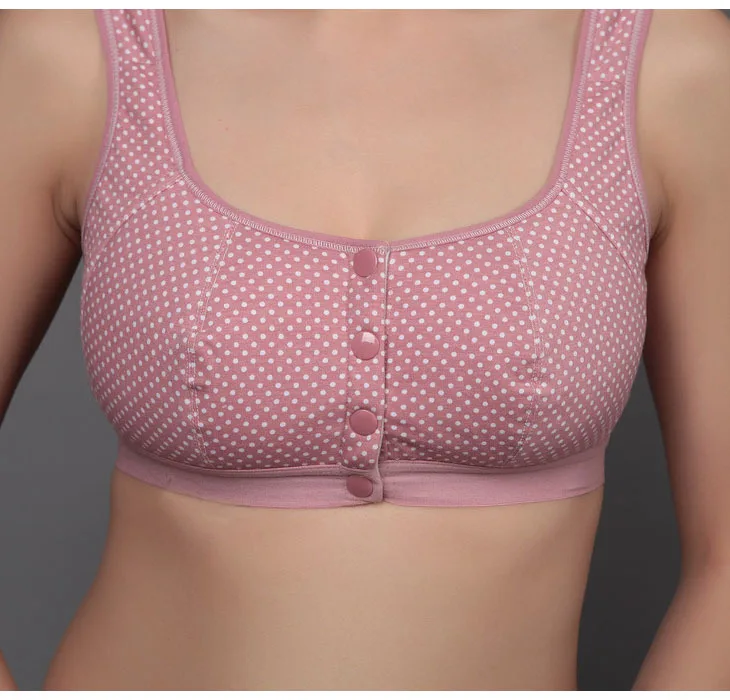 Bralette bawełniany bezprzewodowy zapinany z przodu wygodny Różowy