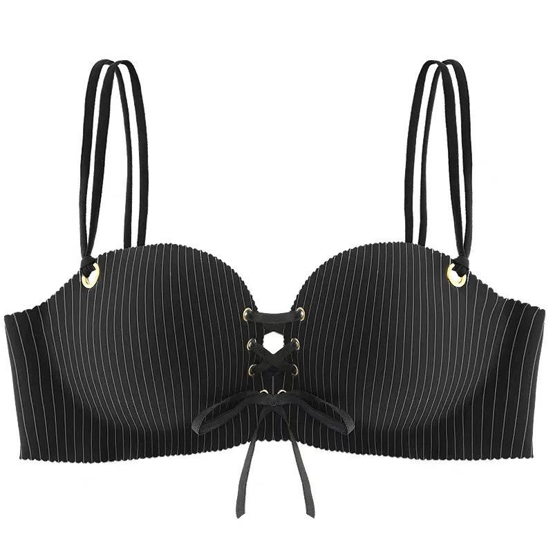 Bralette w paski bandaż push-up regulowane ramiączka Czarny