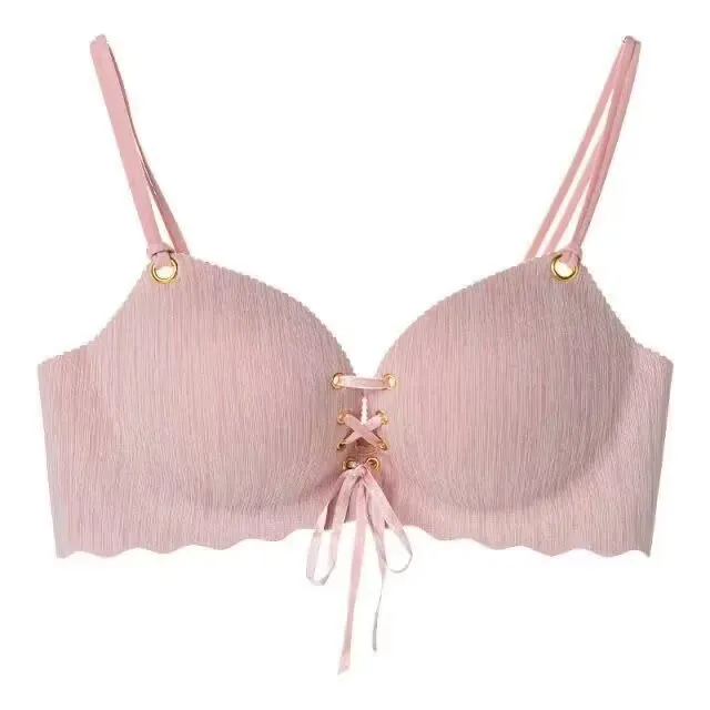 Bralette w paski bandaż push-up regulowane ramiączka Nagi