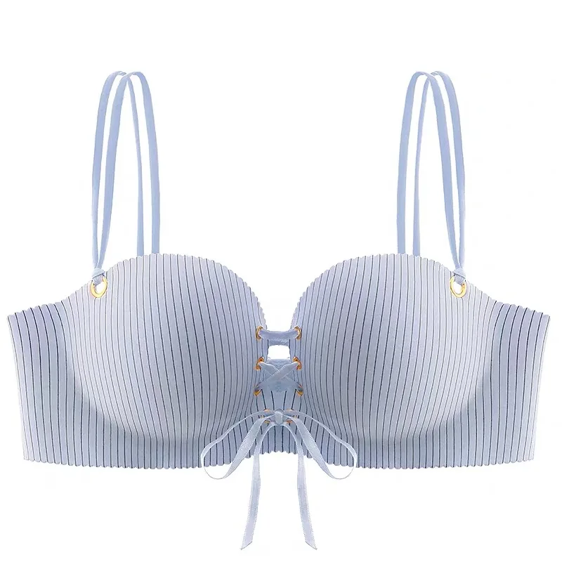 Bralette w paski bandaż push-up regulowane ramiączka Niebieski