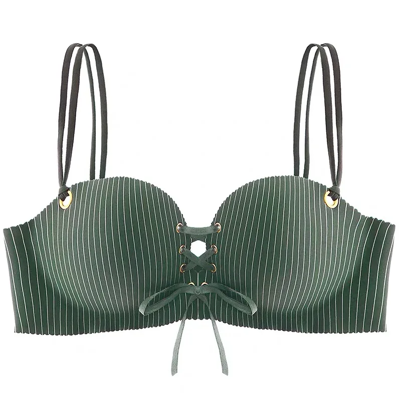 Bralette w paski bandaż push-up regulowane ramiączka Zielony