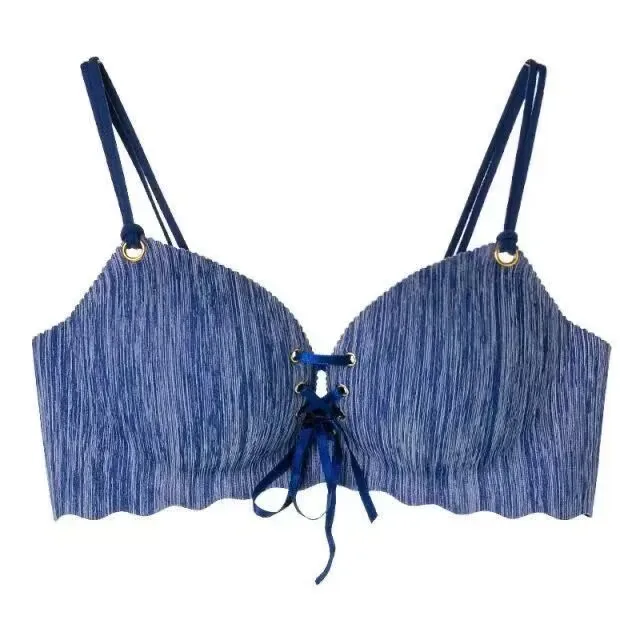 Bralette w paski bandaż push-up regulowane ramiączka żółty