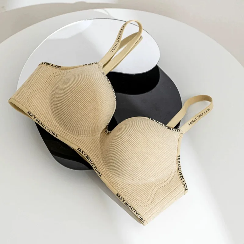 Bralette push-up z wyściółką regulowane ramiączka bez fiszbin Brązowy