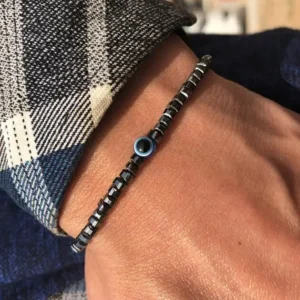 Bransoletka z naturalnego kamienia z okiem fortuny Evil Eye Kolor jasnożółtego złota