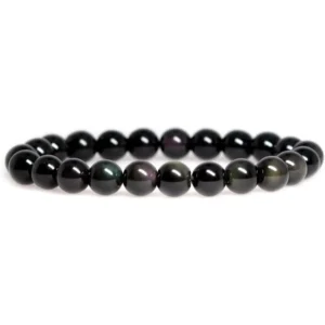 Bransoletka z naturalnego obsydianu, ręcznie robiona na gumce 10mm tourmaline
